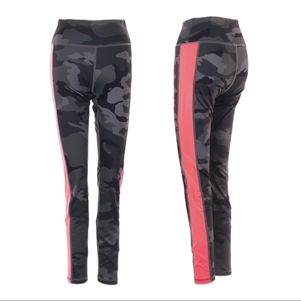 Aqua Athletic Camo Gray Pink Tuxedo Stripe Athleisure Leggings Size XS